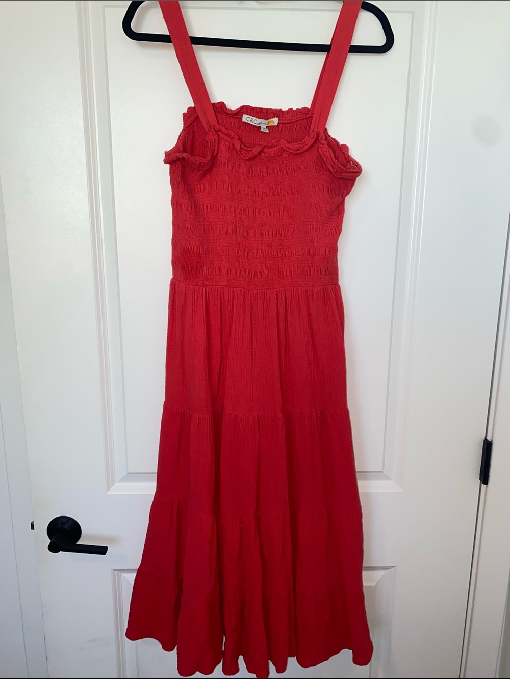 C&C California Red Smocked Maxi Dress
